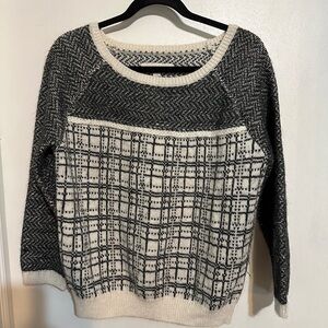 LOFT Black and Cream Patterned Sweater